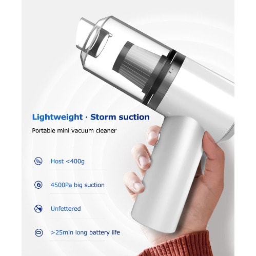 2 In 1 Rechargeable Car Vacuum Cleaner With Led Light - White