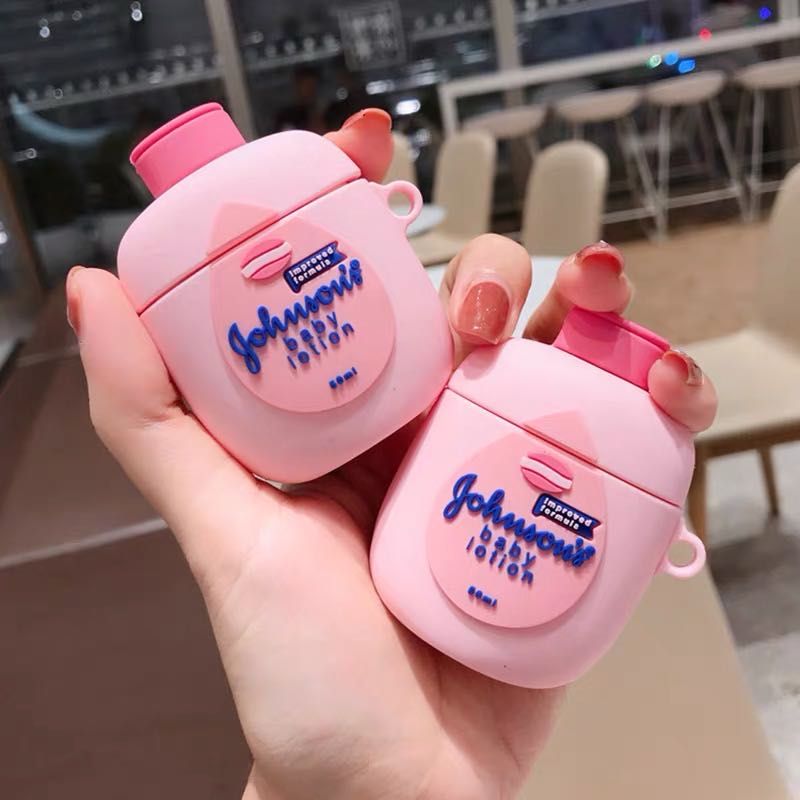 Cute 3D Brand Johnson Baby Lotion Body Lotion Silicone Bluetooth Wireless Earphone Case For AirPods 2 Cover Fundas