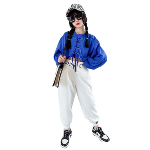 Orange Multi-body Girl's Tightening Cropped Sweatshirt Pants