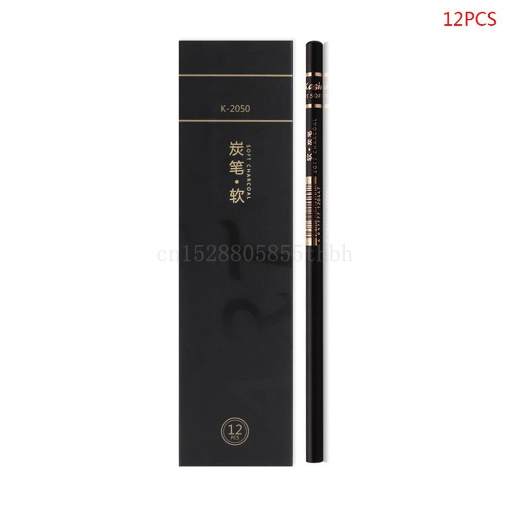 12pcs Soft Medium Hard Black Sketch Charcoal Pencil For