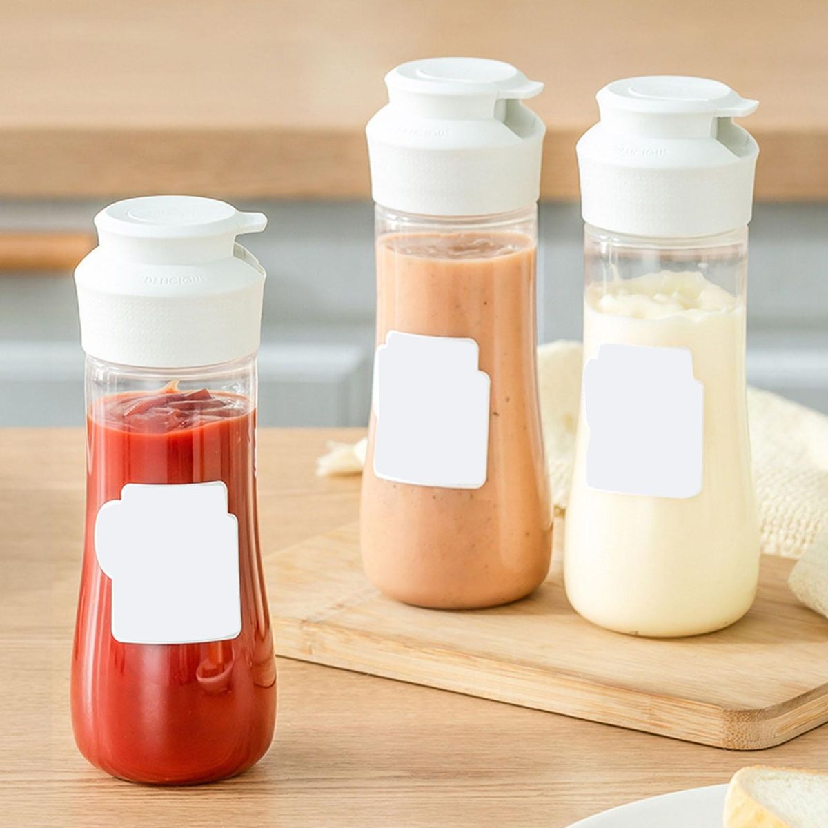 Condiment Container Easy-squeeze Sauce Dispenser 380ml Bottle for Home White
