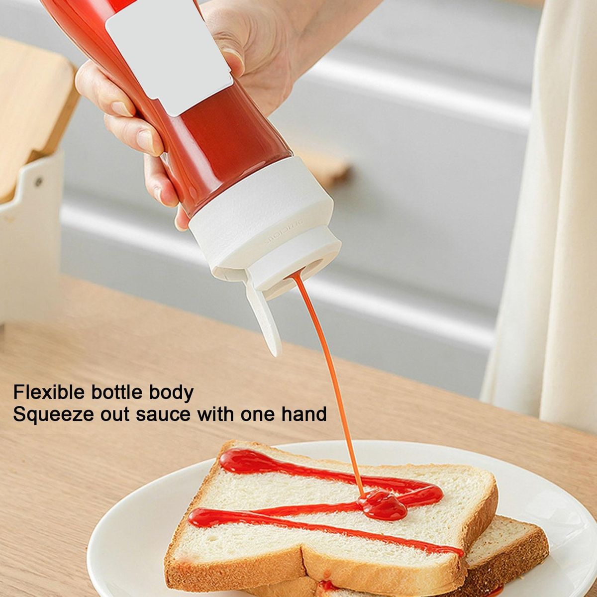 Condiment Container Easy-squeeze Sauce Dispenser 380ml Bottle for Home White