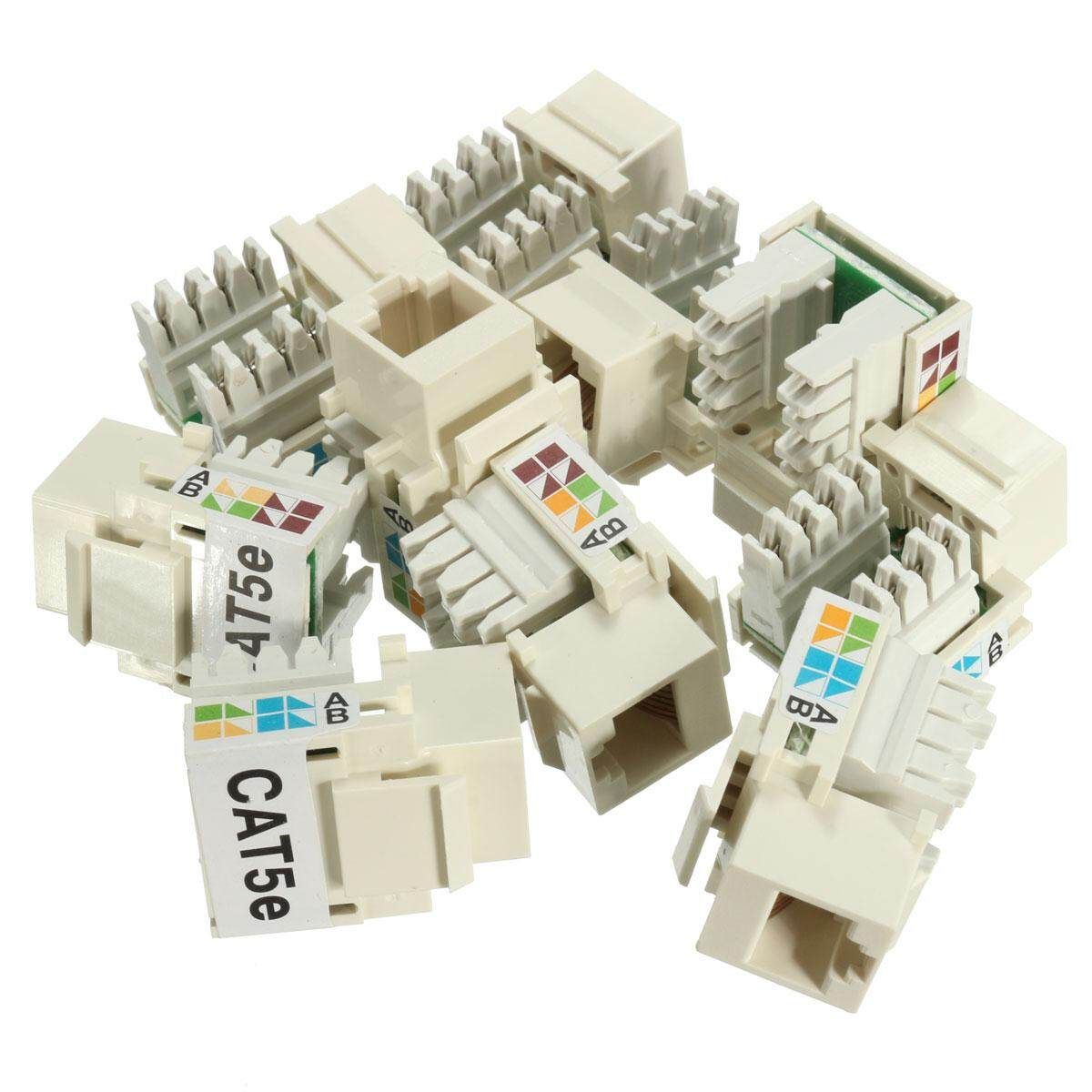 10Pcs Keystone Jack Cat5e White 110 Punch Down Network Ethernet 8P8C RJ45 Lot