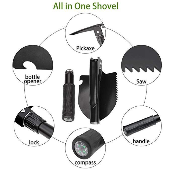 MT Multi-Function Shovel Collapsible Multi-Purpose Engineering Shovel Small-black-S