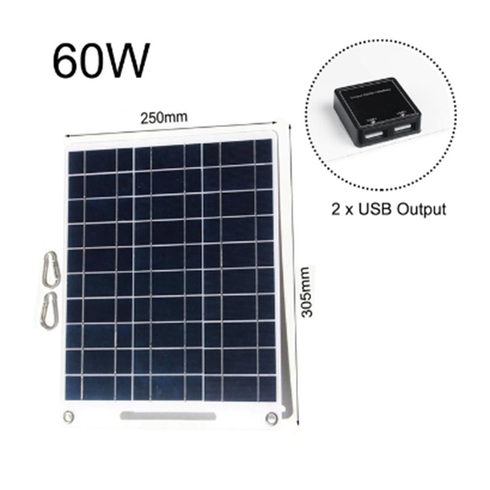 60W Solar Panel Portable 5V USB Fast Charger Panel Kit