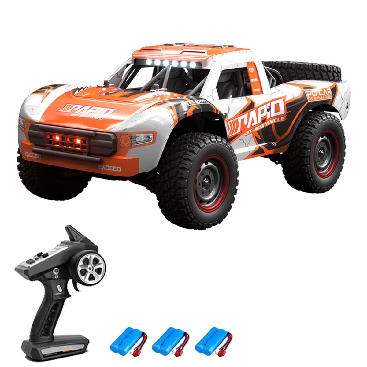Remote Control Car 4WD Off-road Car Brushless Truck 2.4GHz Full Proportional High Speed 70km/h Off-Road Remote Control Car Gifts for Kids Adults 3 Light Modes 3 Battery