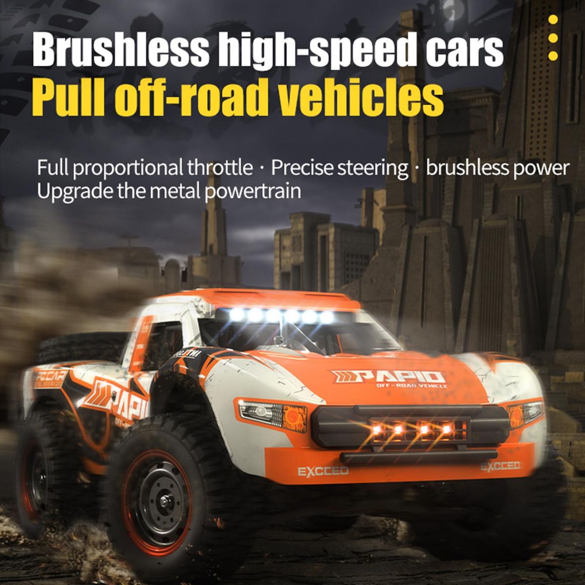 Remote Control Car 4WD Off-road Car Brushless Truck 2.4GHz Full Proportional High Speed 70km/h Off-Road Remote Control Car Gifts for Kids Adults 3 Light Modes 3 Battery
