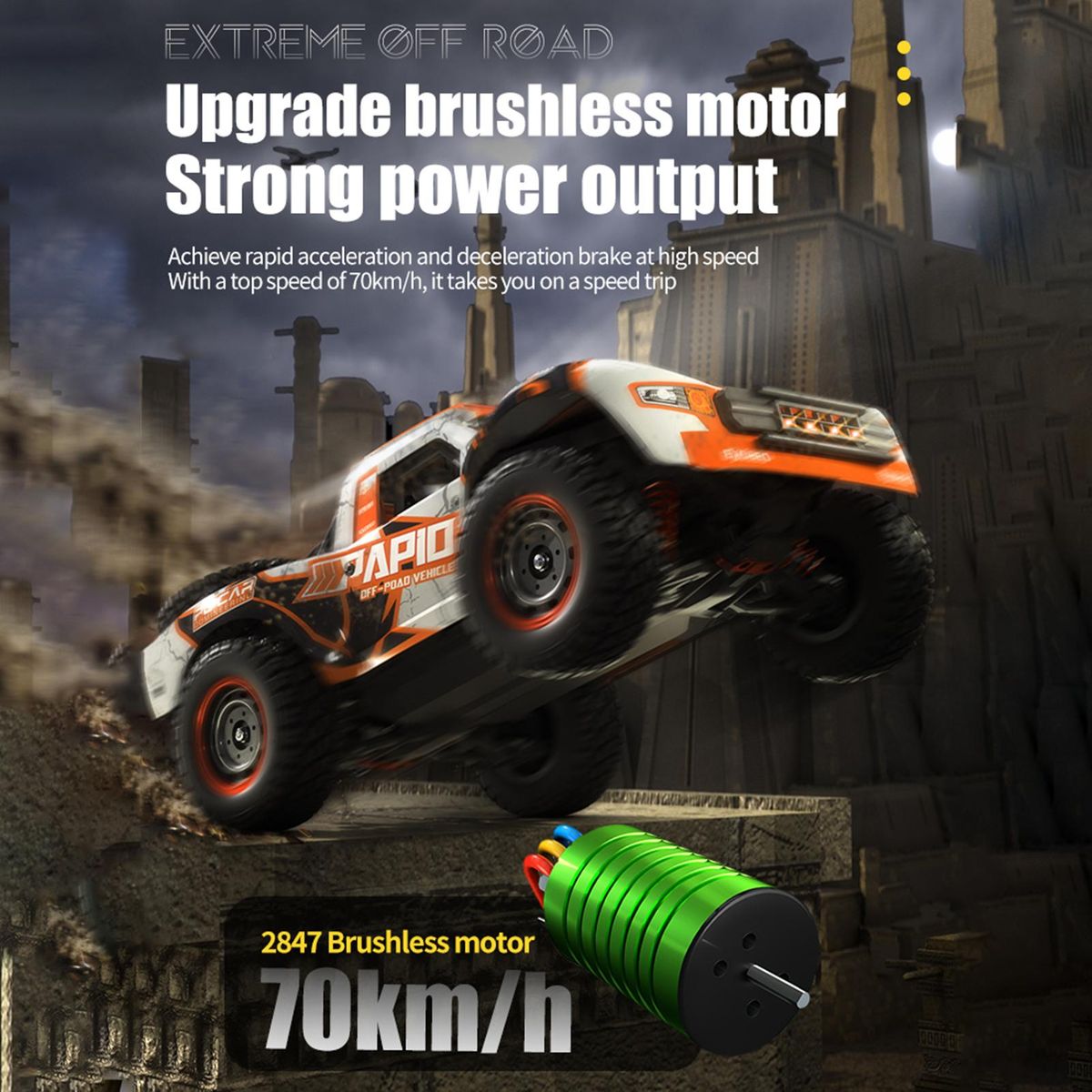 Remote Control Car 4WD Off-road Car Brushless Truck 2.4GHz Full Proportional High Speed 70km/h Off-Road Remote Control Car Gifts for Kids Adults 3 Light Modes 3 Battery
