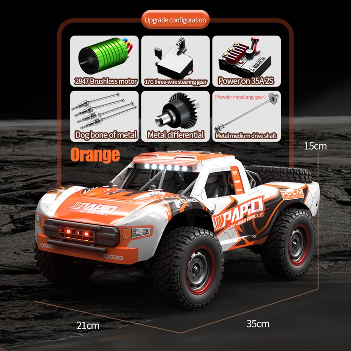 Remote Control Car 4WD Off-road Car Brushless Truck 2.4GHz Full Proportional High Speed 70km/h Off-Road Remote Control Car Gifts for Kids Adults 3 Light Modes 3 Battery