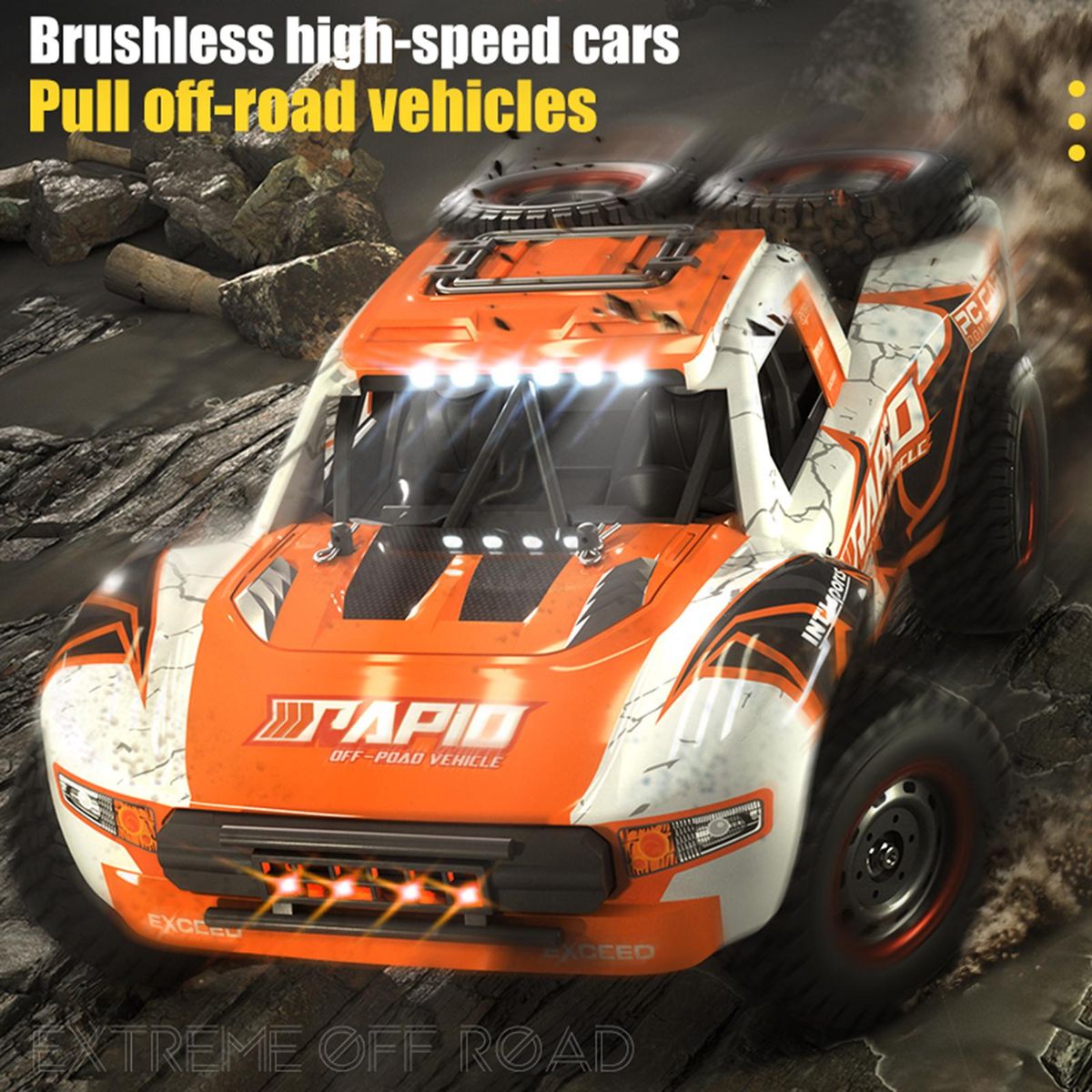 Remote Control Car 4WD Off-road Car Brushless Truck 2.4GHz Full Proportional High Speed 70km/h Off-Road Remote Control Car Gifts for Kids Adults 3 Light Modes 3 Battery