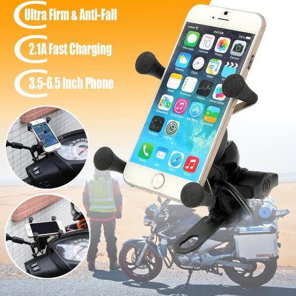 Motorcycle Bike Handlebar X-Grip 3.5-6 Inch Cell Phone Mount Holder USB Charger