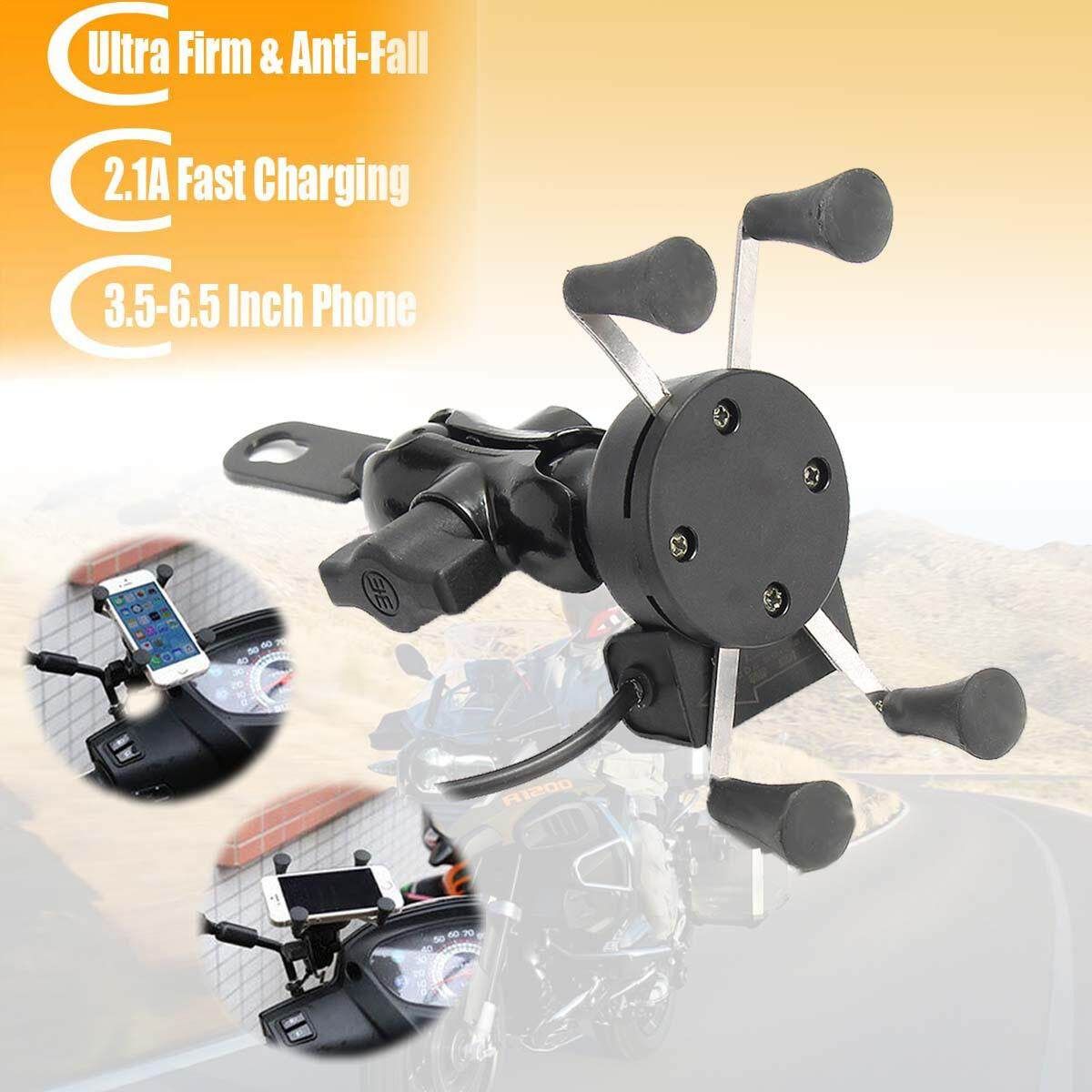 Motorcycle Bike Handlebar X-Grip 3.5-6 Inch Cell Phone Mount Holder USB Charger
