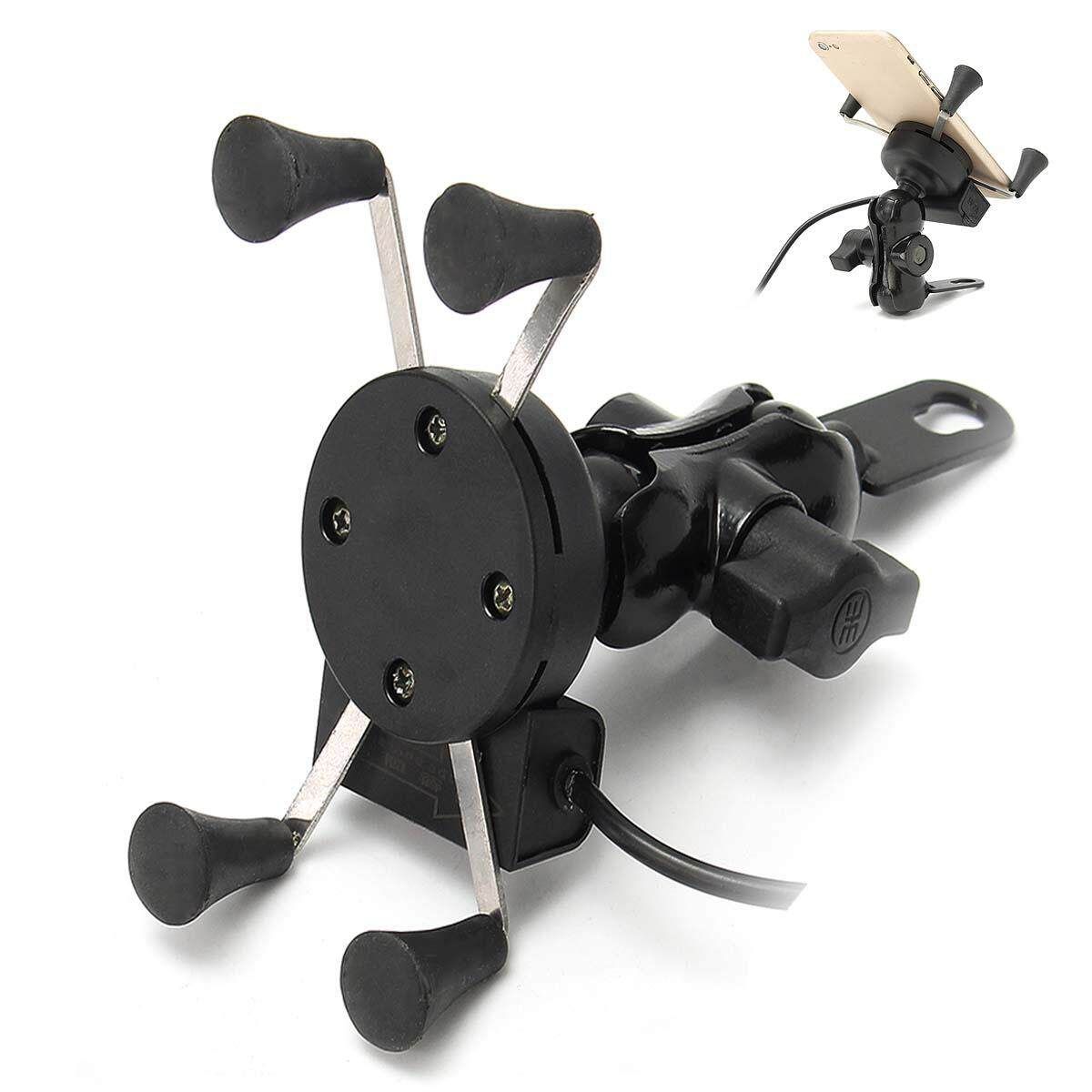 Motorcycle Bike Handlebar X-Grip 3.5-6 Inch Cell Phone Mount Holder USB Charger