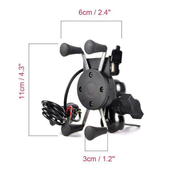 Motorcycle Bike Handlebar X-Grip 3.5-6 Inch Cell Phone Mount Holder USB Charger