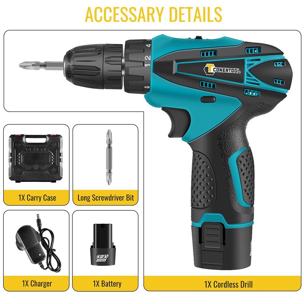 Conentool 12V Electric Screwdriver Set Battery 10mah Rechargeable Screwdriver 18+1 Torque Home Repair Tools