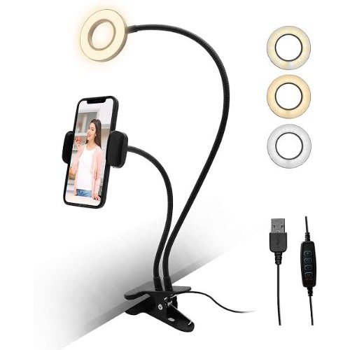 Flexible Selfie Phone Holder With Bright Ring Light For Video Camera Recording