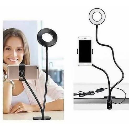 Flexible Selfie Phone Holder With Bright Ring Light For Video Camera Recording