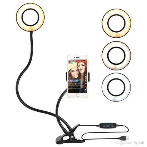 Flexible Selfie Phone Holder With Bright Ring Light For Video Camera Recording