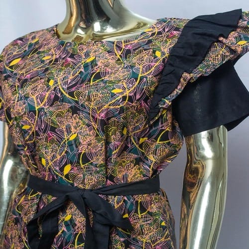 Shoulder Frill Gathered Hem Dress