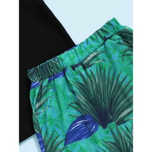 2-piece Kid  Print Tee And Tropical Print Shorts Set