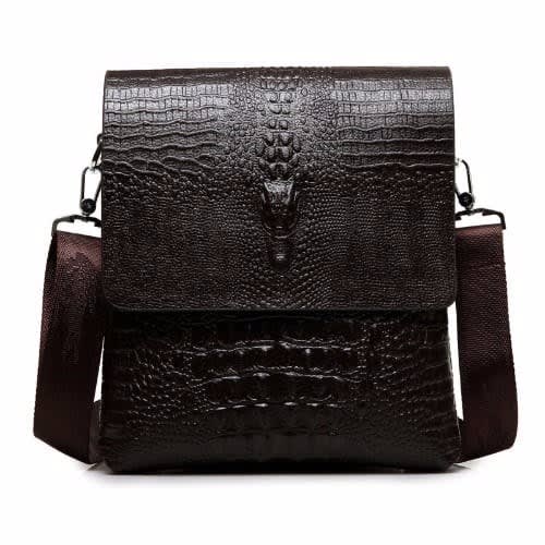 Men's Crocodile Skin Messenger Bag - Brown