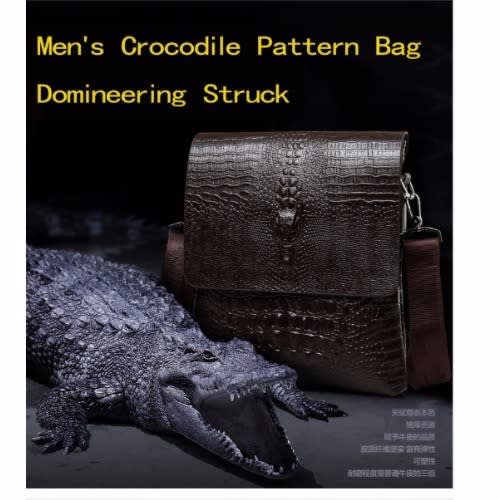 Men's Crocodile Skin Messenger Bag - Brown