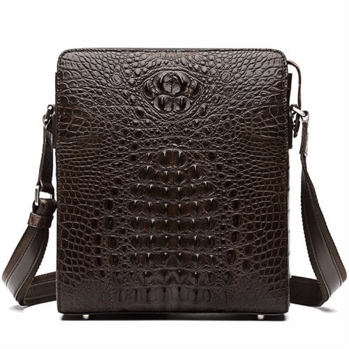 Men's Crocodile Skin Messenger Bag - Brown