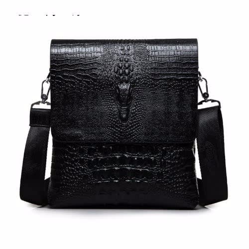 Men's Crocodile Skin Messenger Bag - Black