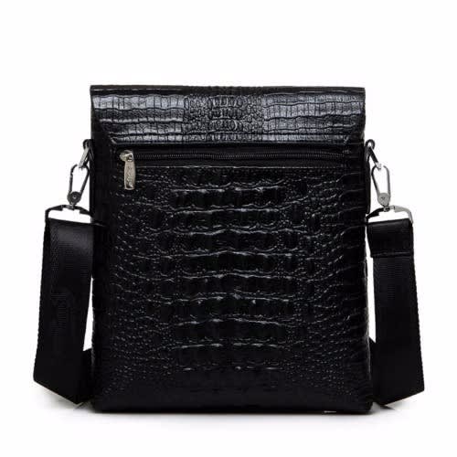 Men's Crocodile Skin Messenger Bag - Black