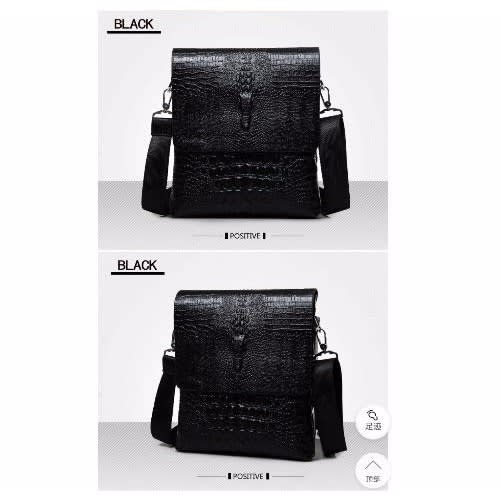 Men's Crocodile Skin Messenger Bag - Black