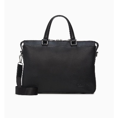 Dress Leather Slim Briefcase, Black