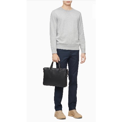 Dress Leather Slim Briefcase, Black