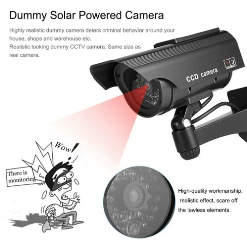 Solar Powered Dummy CCTV Camera With Flashing Led Light - Black