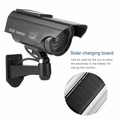 Solar Powered Dummy CCTV Camera With Flashing Led Light - Black