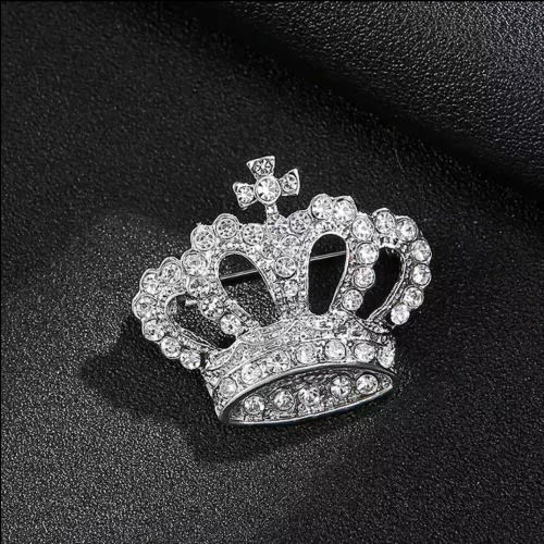 Unisex Crown Brooch With Free Pouch - Silver