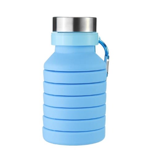 Collapsible Silicone Travel Sport Water Bottle - 600ml-Blue