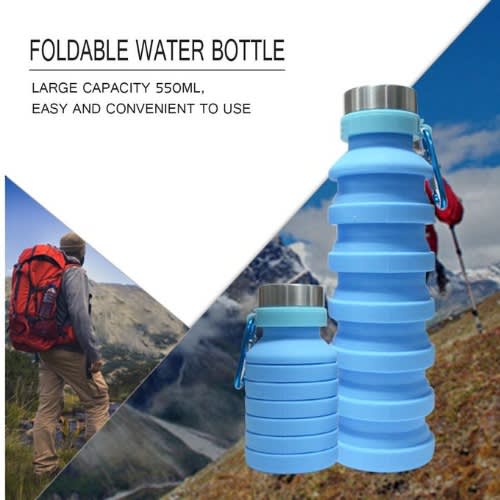 Collapsible Silicone Travel Sport Water Bottle - 600ml-Blue