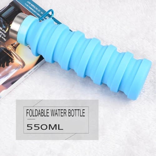 Collapsible Silicone Travel Sport Water Bottle - 600ml-Blue