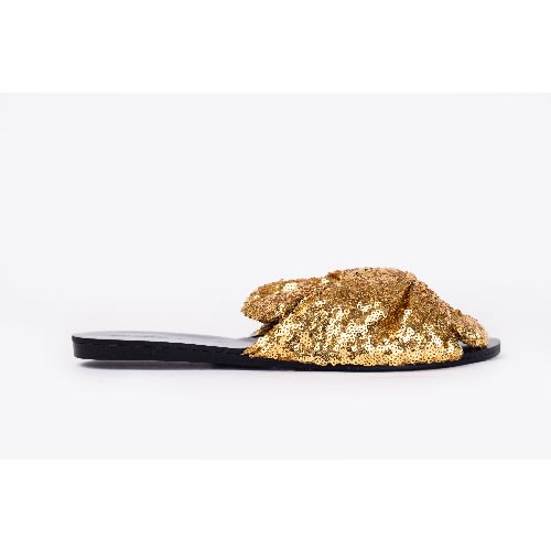 Ladies Glitter Mules Slippers- Gold