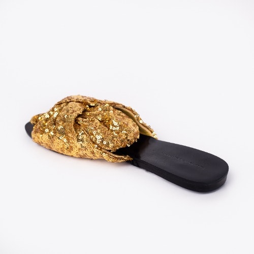 Ladies Glitter Mules Slippers- Gold