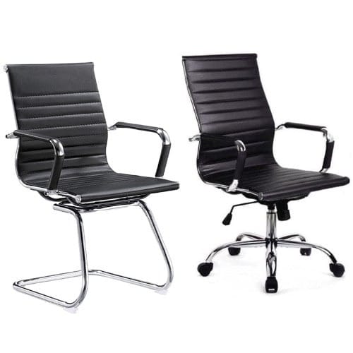 One Executive Office Leather Chair + One Executive Visitor Leather Chair - Black
