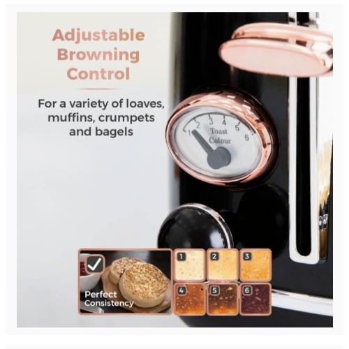 Bottega 2 Slice Toaster With Removable Crumb Tray - 810w - Black