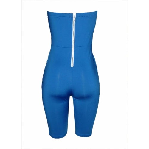 Lace Insert Jumpsuit - Blue & White