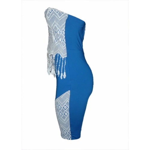 Lace Insert Jumpsuit - Blue & White