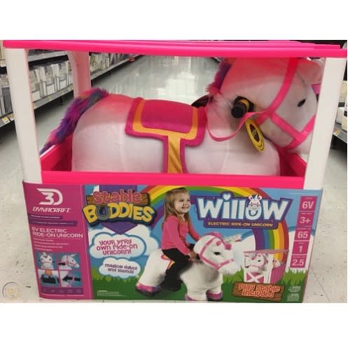 6V Stable Buddies Willow Unicorn Plush Ride-on With Light Up Horn
