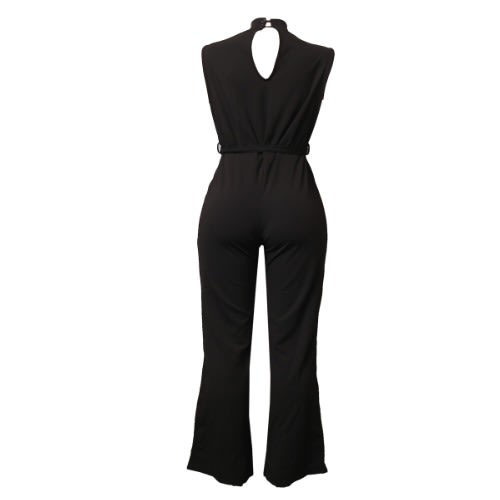 Tall High Neck Sleeveless Wide Leg Jumpsuit - Black