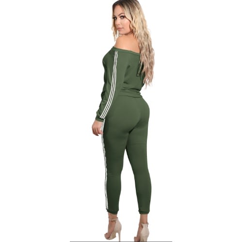 Lady's Off Shoulder Jumpsuit - Green