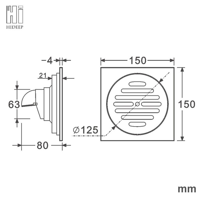 HIDEEP Copper Shower Toilet Floor Drain 15X15cm Water