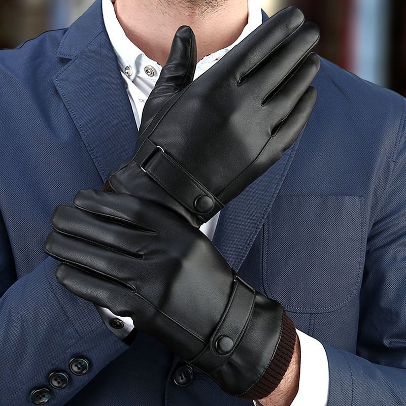 Men's Gloves Black Winter Mittens Keep Warm Touch Screen Windproof Driving Guantes Male Autumn Winter PU Leather Gloves Business(#Black1)