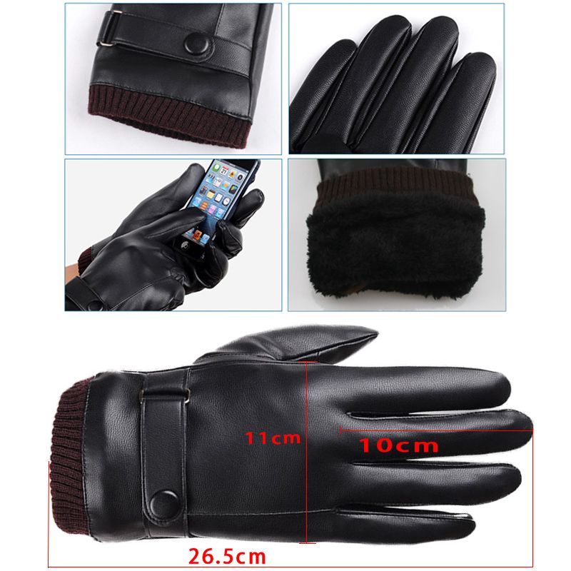 Men's Gloves Black Winter Mittens Keep Warm Touch Screen Windproof Driving Guantes Male Autumn Winter PU Leather Gloves Business(#Black1)